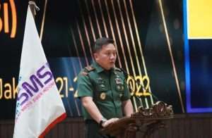 Kepala Staf Angkatan Darat (KSAD) Jenderal TNI Dudung Abdurachman saat hadir dalam rapat bersama pimpinan Nasional Serikat Media Siber Indonesia (SMSI)